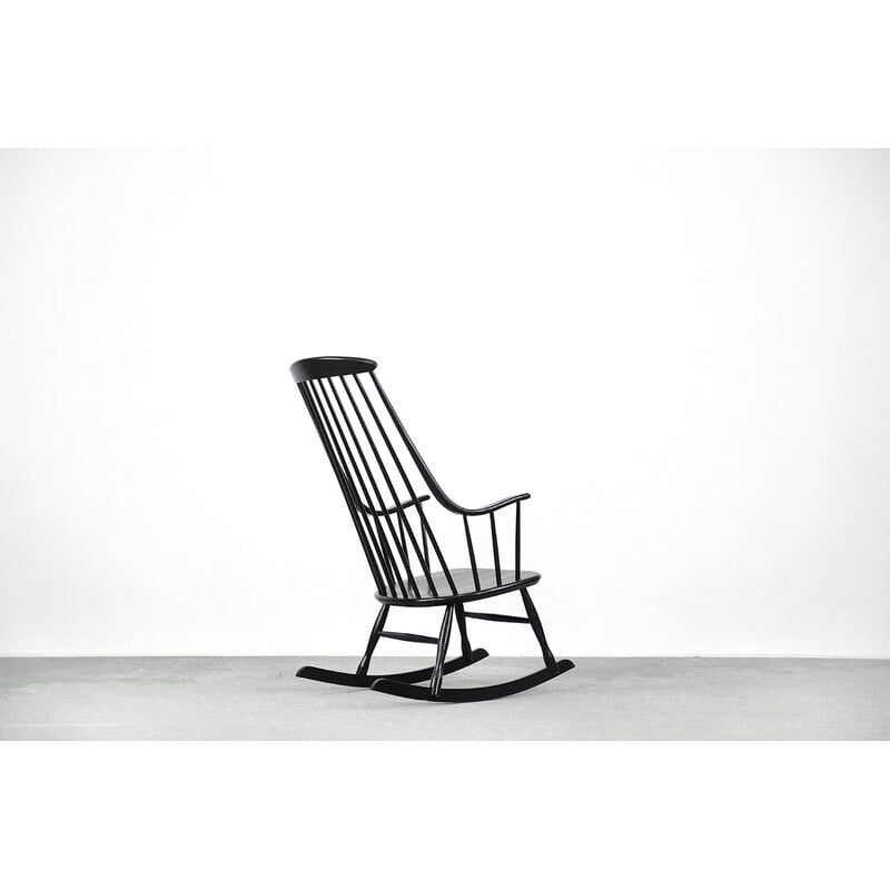 Vintage Swedish wooden black Grandessa rocking chair by Lena Larsson for Nesto, 1960s