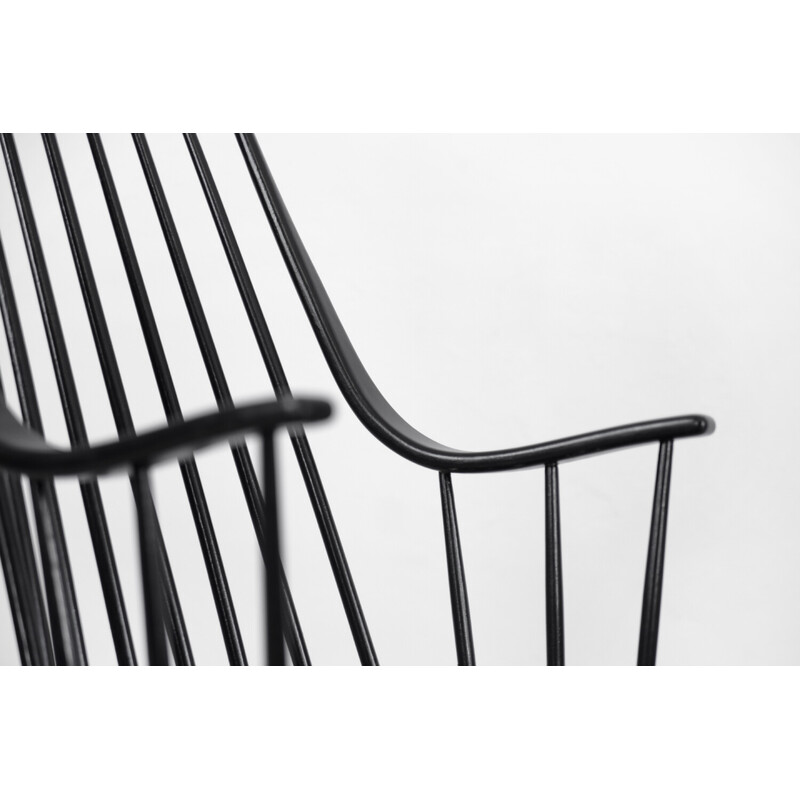 Vintage Zweedse Grandessa schommelstoel in zwart hout van Lena Larsson voor Nesto, 1960