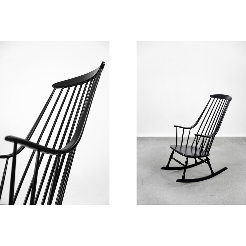 Cadeira de baloiço de madeira Vintage sueca Grandessa preta de Lena Larsson para Nesto, década de 1960