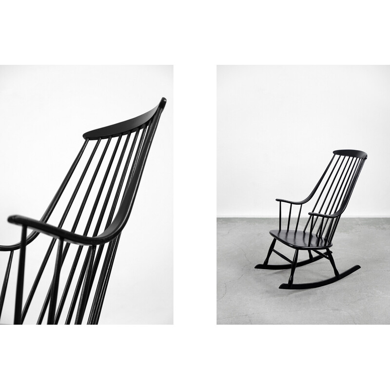 Vintage Swedish wooden black Grandessa rocking chair by Lena Larsson for Nesto, 1960s