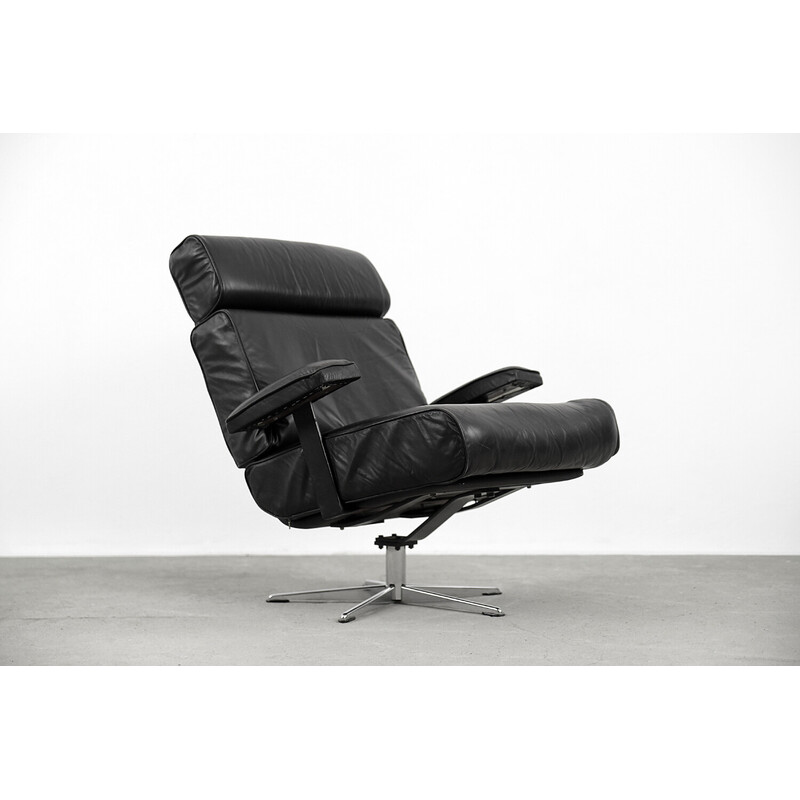 Vintage German swivel leather office armchair, 1960s