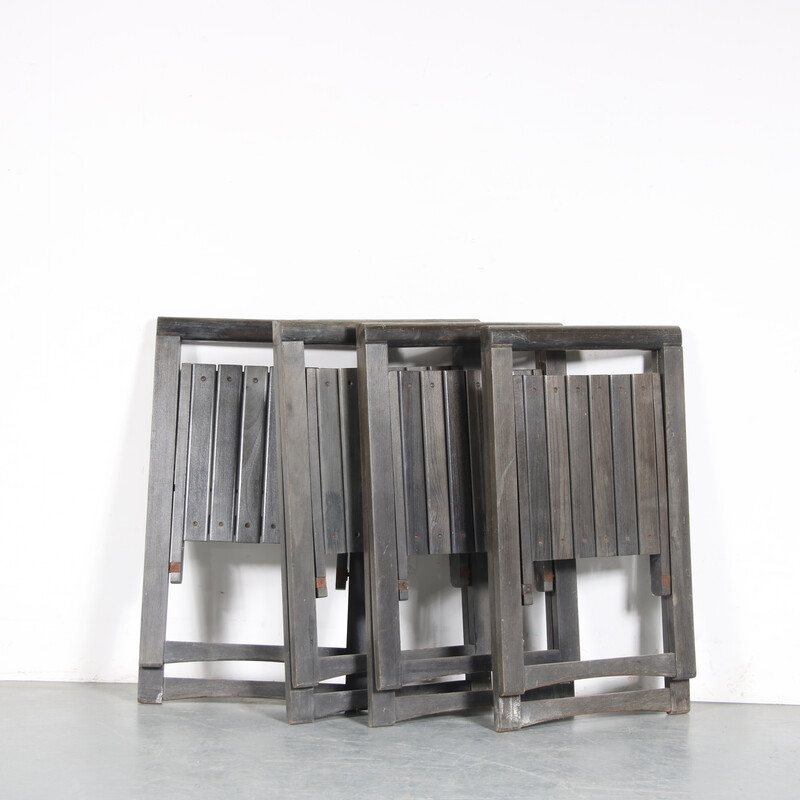 Set of 4 vintage folding chairs by Aldo Jacobsen for Alberto Bazzani, Italy 1970s