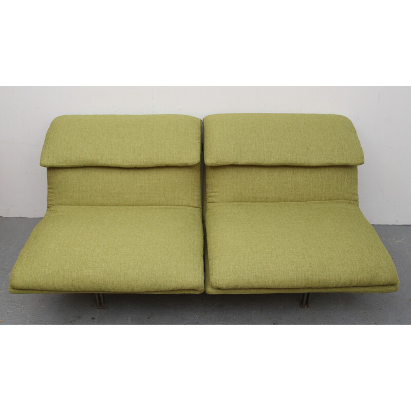 2 seater vintage sofa in green fabric and steel by Giovanni Offredi for Saporiti, Italy 1970