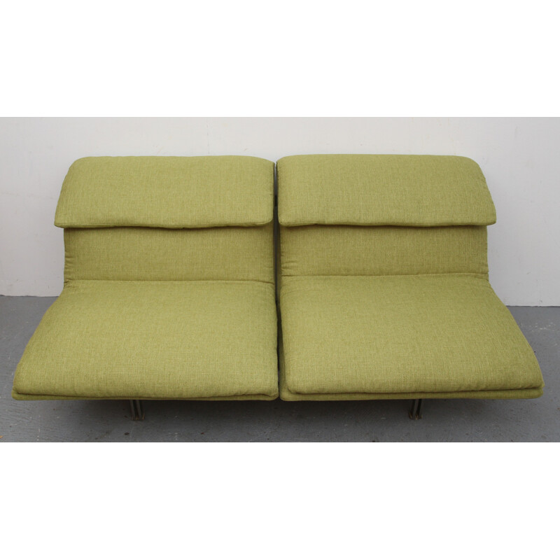 Vintage 2-Sitzer-Sofa in grünem Stoff und Stahl von Giovanni Offredi für Saporiti, Italien 1970