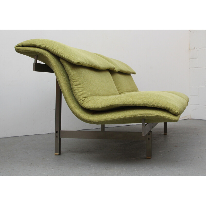 2 seater vintage sofa in green fabric and steel by Giovanni Offredi for Saporiti, Italy 1970