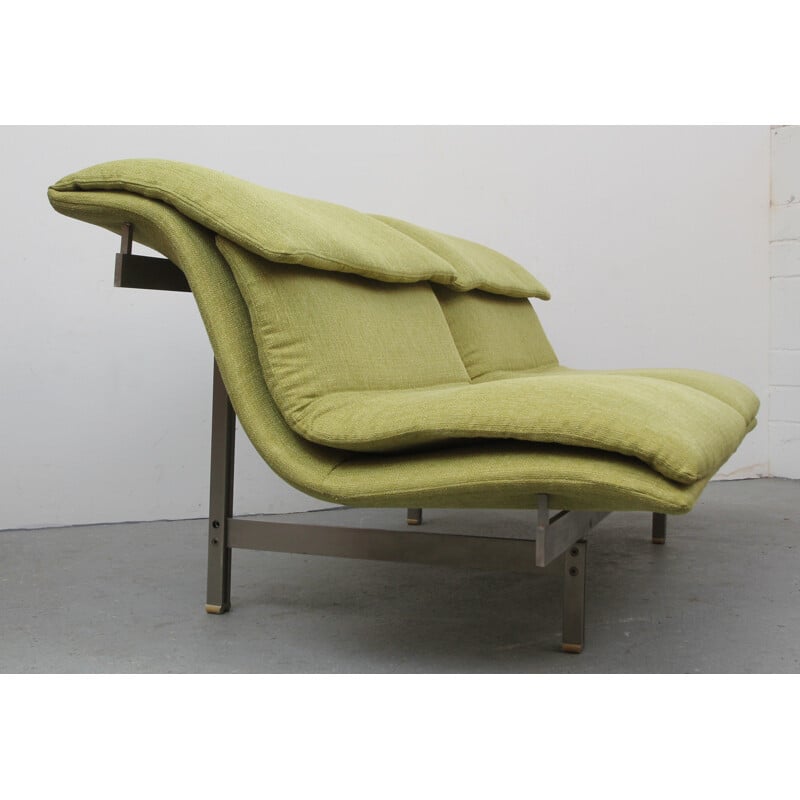 2 seater vintage sofa in green fabric and steel by Giovanni Offredi for Saporiti, Italy 1970