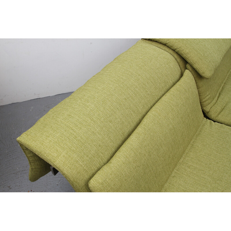 2 seater vintage sofa in green fabric and steel by Giovanni Offredi for Saporiti, Italy 1970