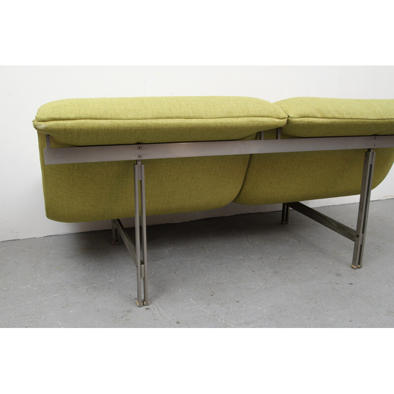 2 seater vintage sofa in green fabric and steel by Giovanni Offredi for Saporiti, Italy 1970