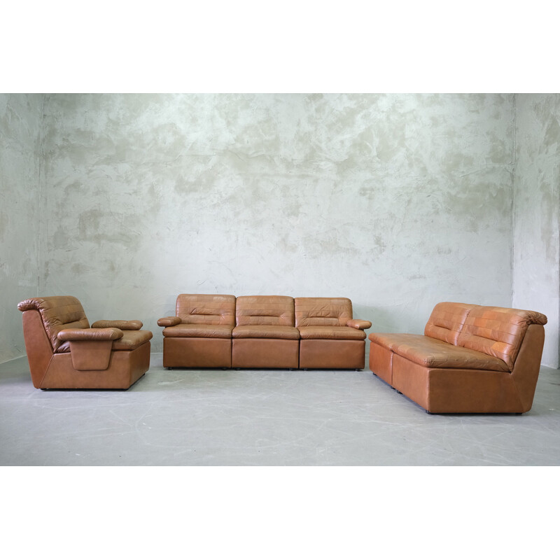 Mid-century patchwork leather living room set, 1970s