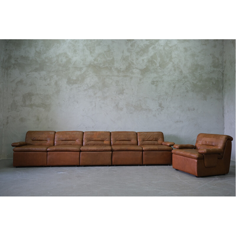 Mid-century patchwork leather living room set, 1970s