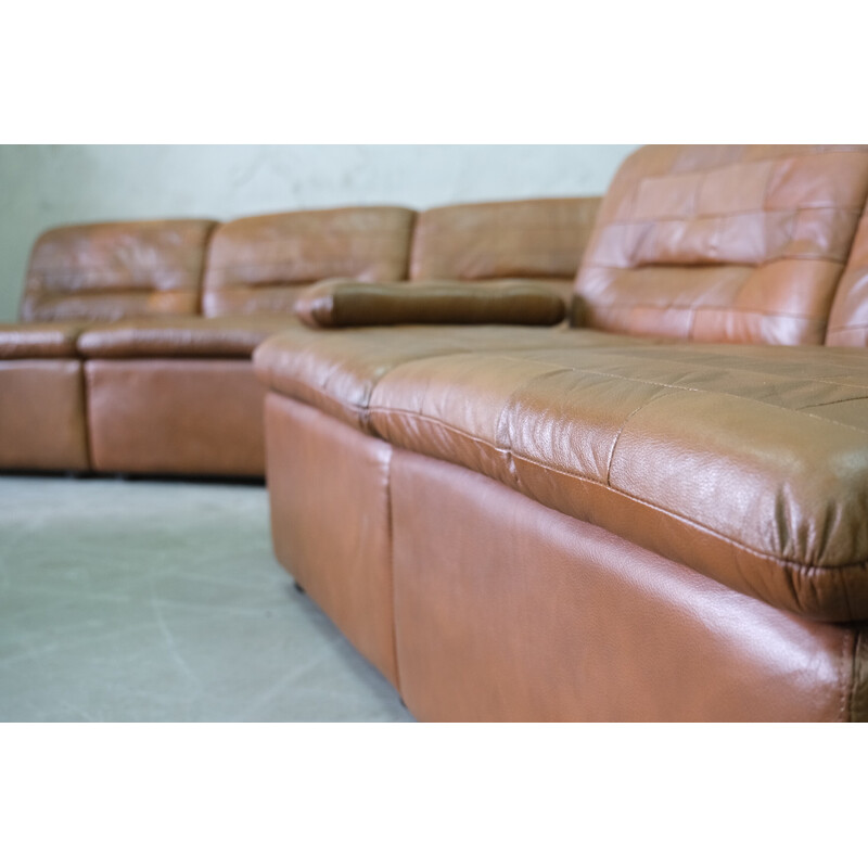 Mid-century patchwork leather living room set, 1970s