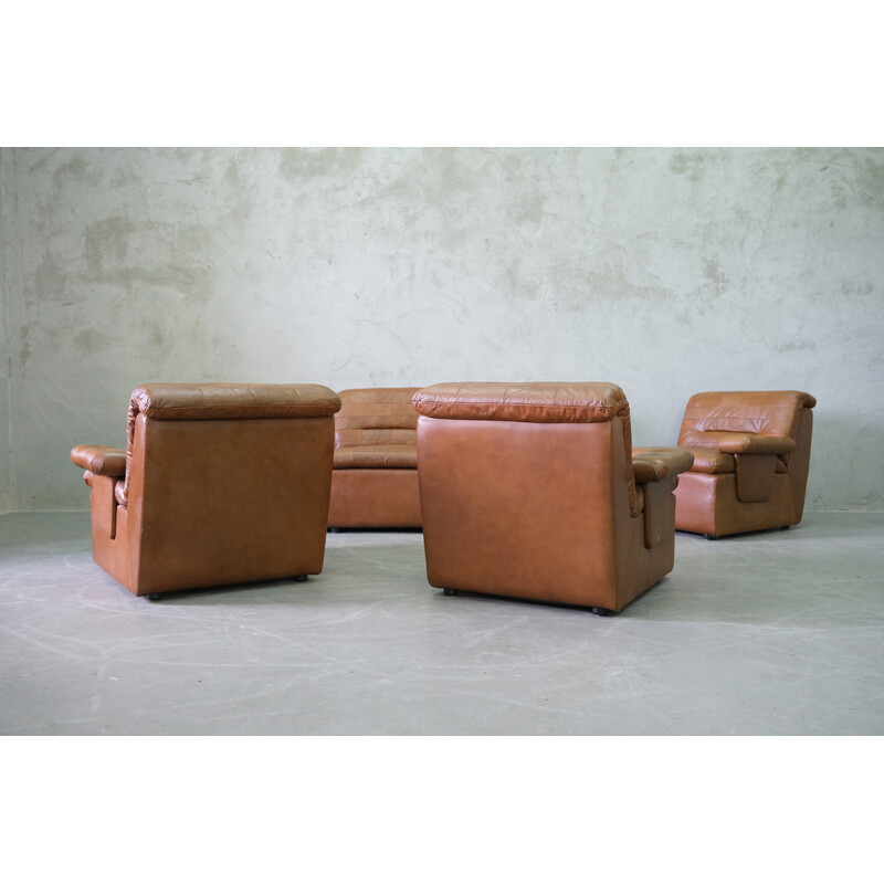 Mid-century patchwork leather living room set, 1970s