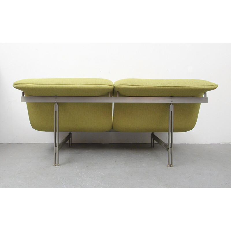 Canapé 2 places vintage en tissu vert et acier par Giovanni Offredi pour Saporiti, Italie 1970