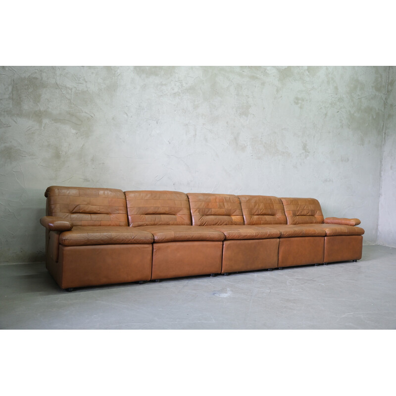 Mid-century patchwork leather living room set, 1970s