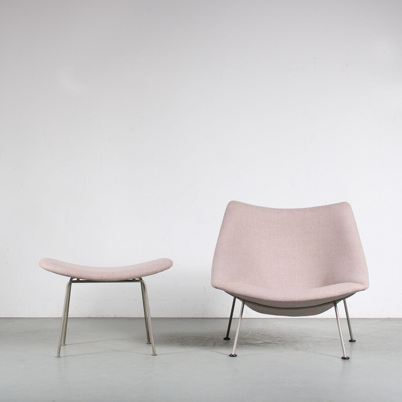 Vintage "Oyster" armchair and ottoman by Pierre Paulin for Artifort, Netherlands 1950