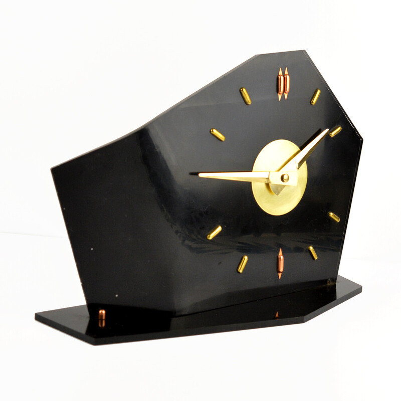 Relógio de lareira Vintage Bakelite, Checoslováquia 1950