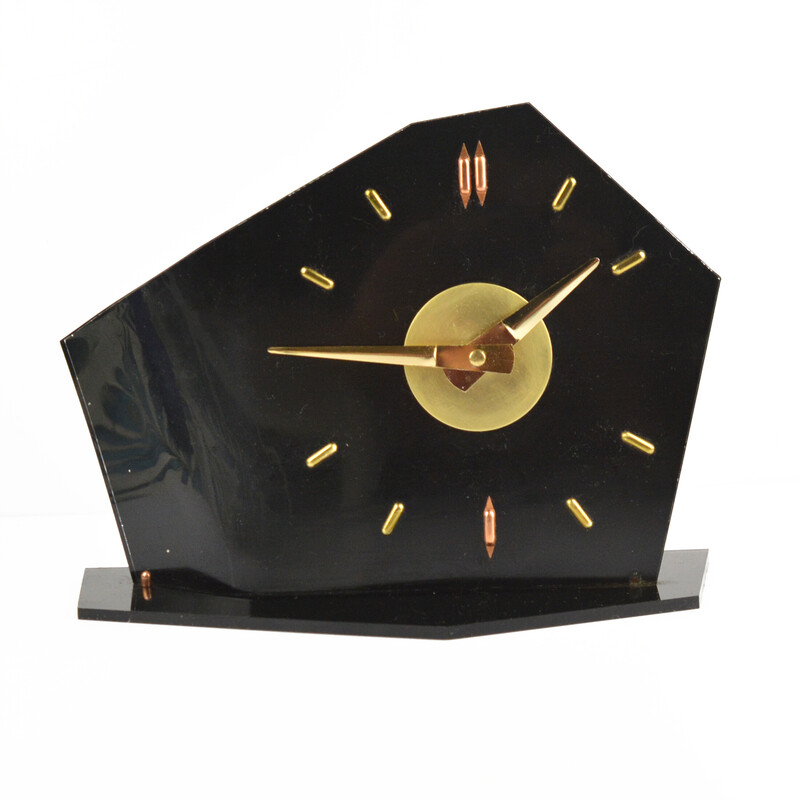 Horloge vintage de cheminée en bakélite, Tchécoslovaquie 1950
