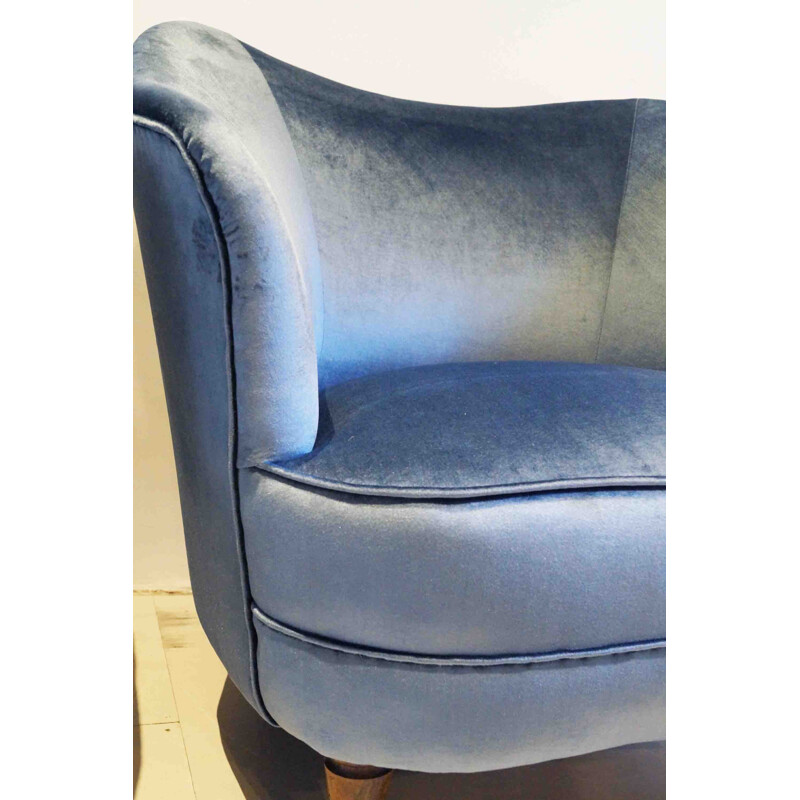 Pair of Italian mid-century blue velvet armchairs - 1940s