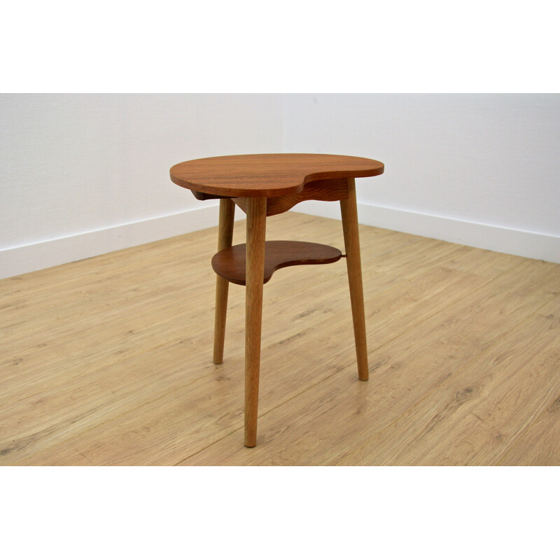 Danish side table in teak and oak with cup holder - 1960s