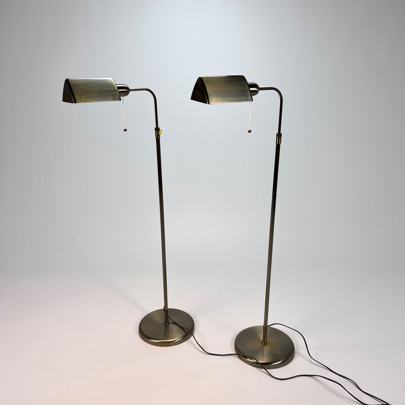 Paire de lampadaires vintage en laiton et acier, 1960