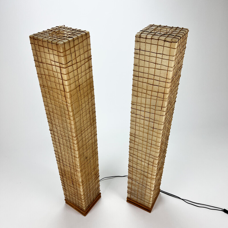Coppia di lampade da terra vintage in corda e fibra di vetro, anni '70