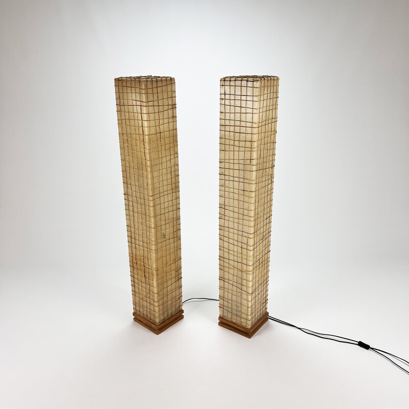 Coppia di lampade da terra vintage in corda e fibra di vetro, anni '70
