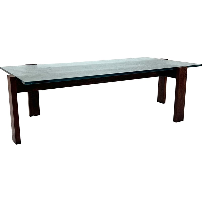 Vintage wenge and glass coffee table, Holland 1960