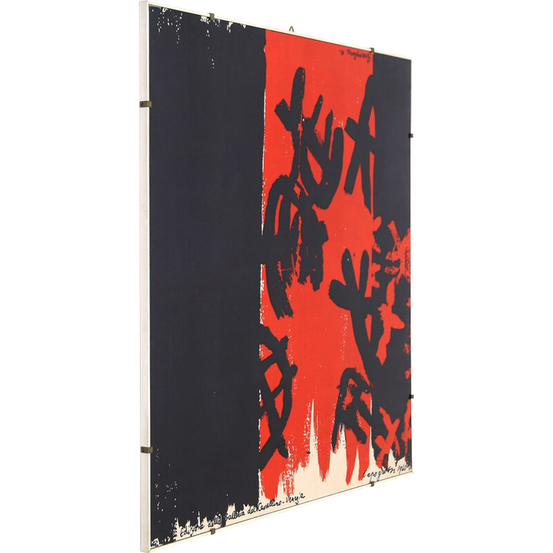 Vintage framed scarf by Giuseppe Capogrossi for the Galleria del Cavallino, 1960s