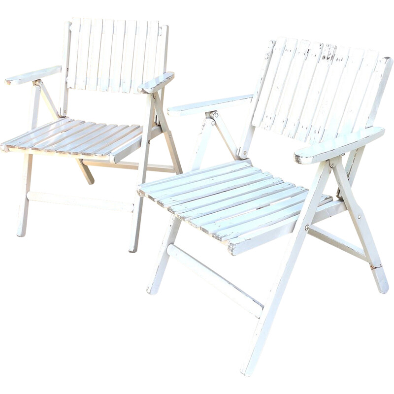 Paire de fauteuils de jardin vintage en bois par R.Gleizes