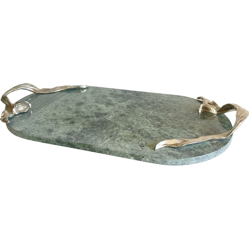 Vintage oval marble and pewter tray