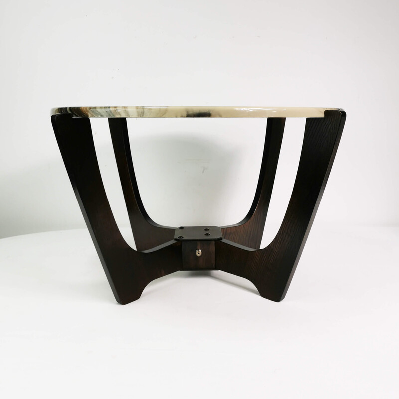 Vintage beech wood and marble coffee table, Denmark 1970s