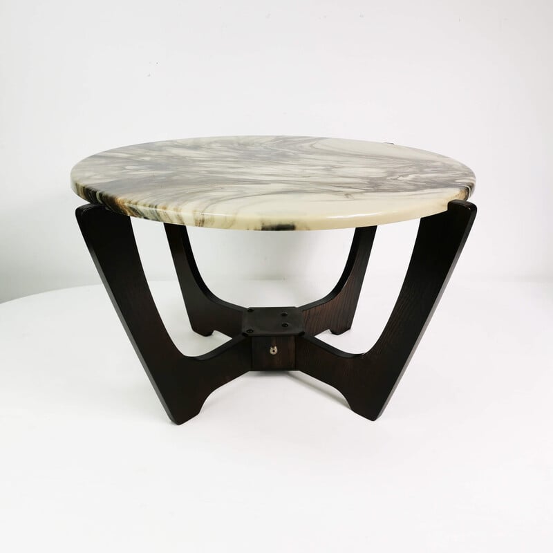 Vintage beech wood and marble coffee table, Denmark 1970s