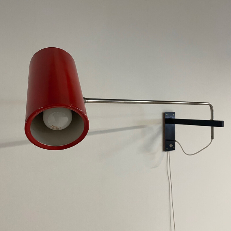 Vintage red wall lamp "39" by Willem Hagoort for Hagoort Lamps, 1960s