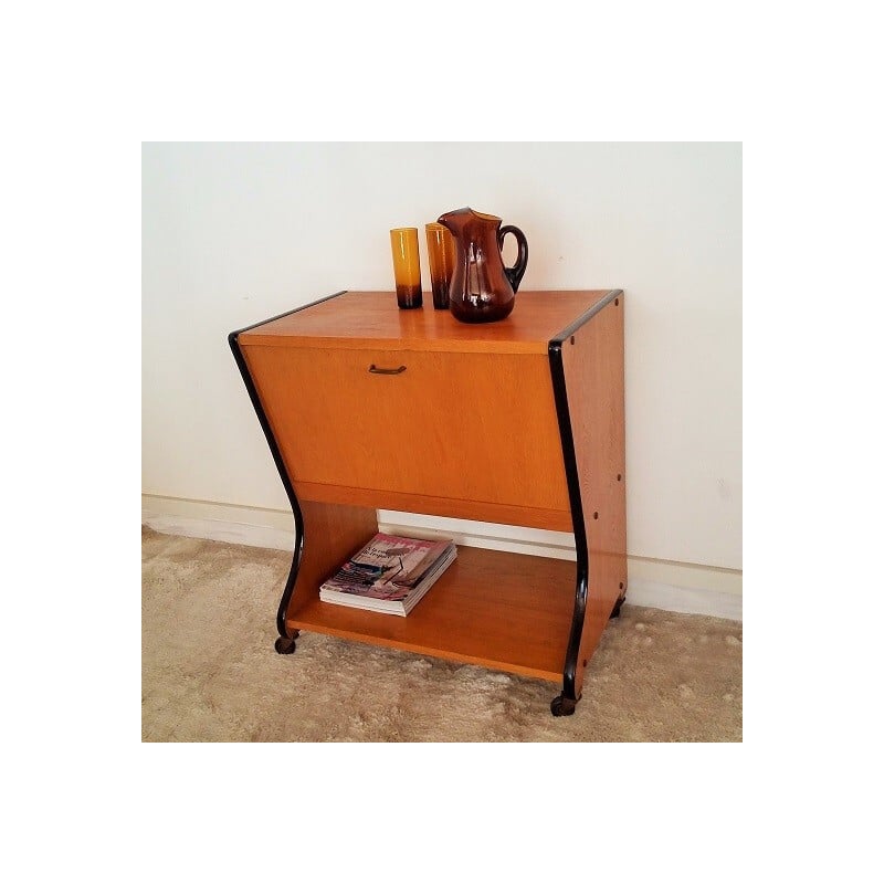Mid-century oak console with bar - 1950s