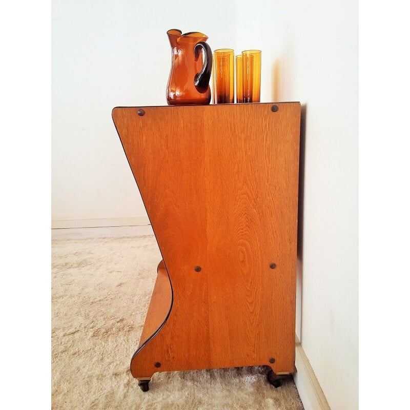 Mid-century oak console with bar - 1950s