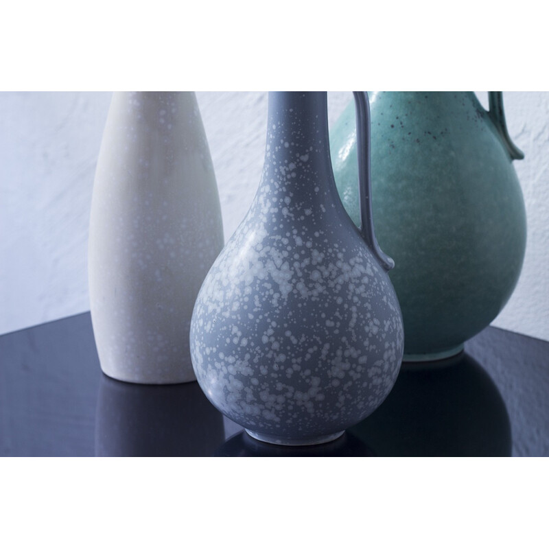 Set of 3 Rörstrand vases in blue ceramic, Gunnar NYLUND - 1940s