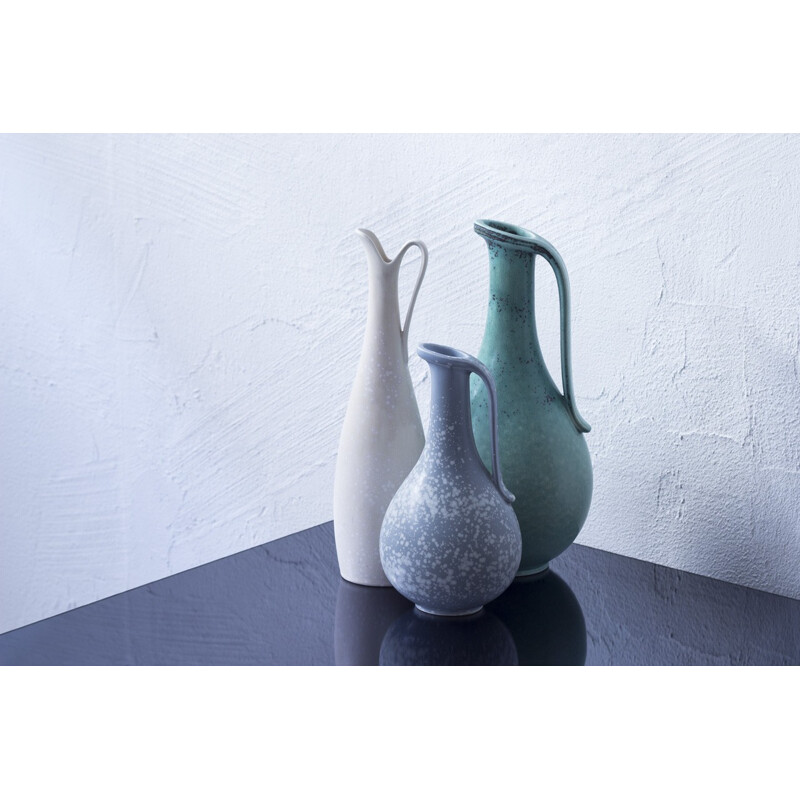 Set of 3 Rörstrand vases in blue ceramic, Gunnar NYLUND - 1940s