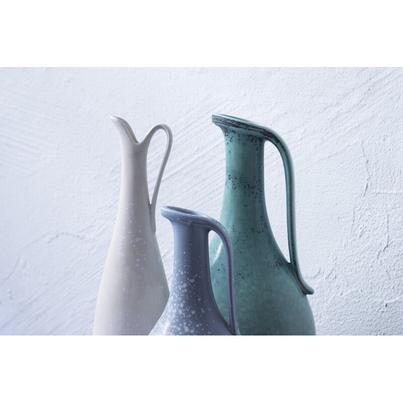 Set of 3 Rörstrand vases in blue ceramic, Gunnar NYLUND - 1940s