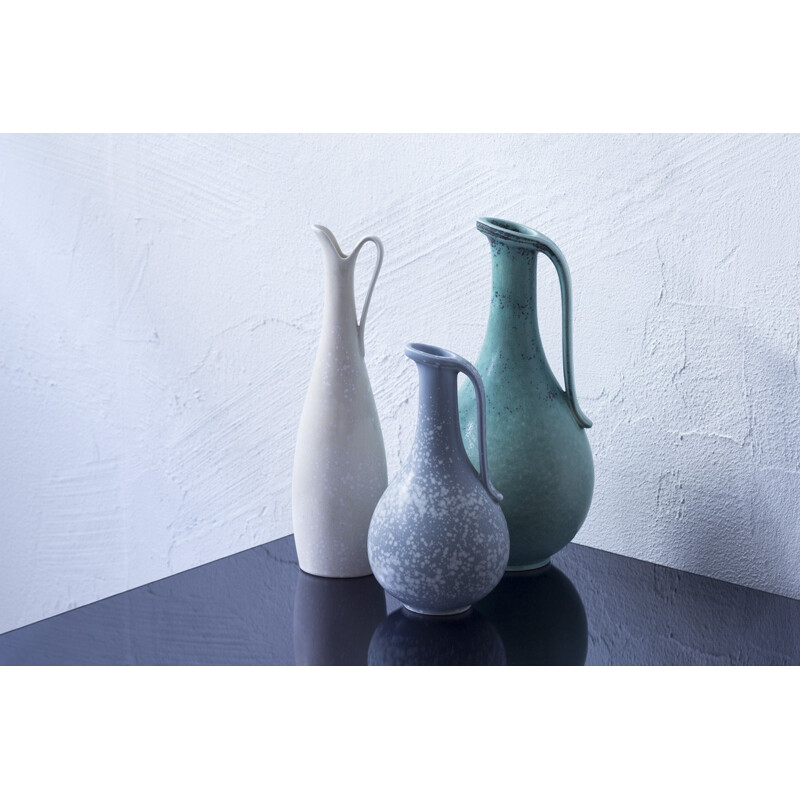 Set of 3 Rörstrand vases in blue ceramic, Gunnar NYLUND - 1940s