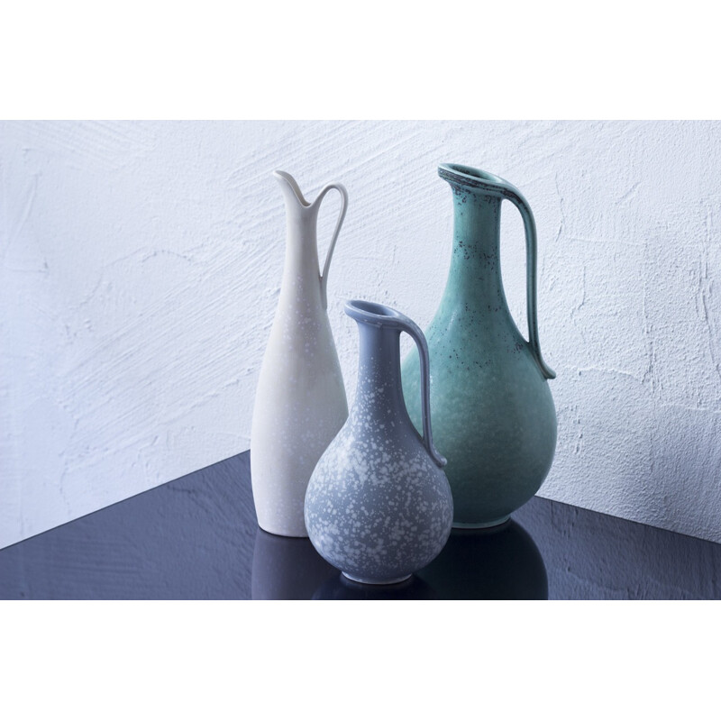 Set of 3 Rörstrand vases in blue ceramic, Gunnar NYLUND - 1940s