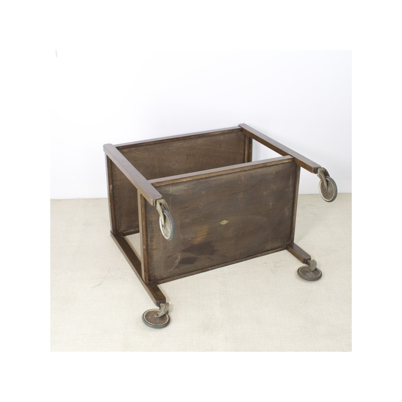 Vintage wood and metal serving table with wheels, 1930