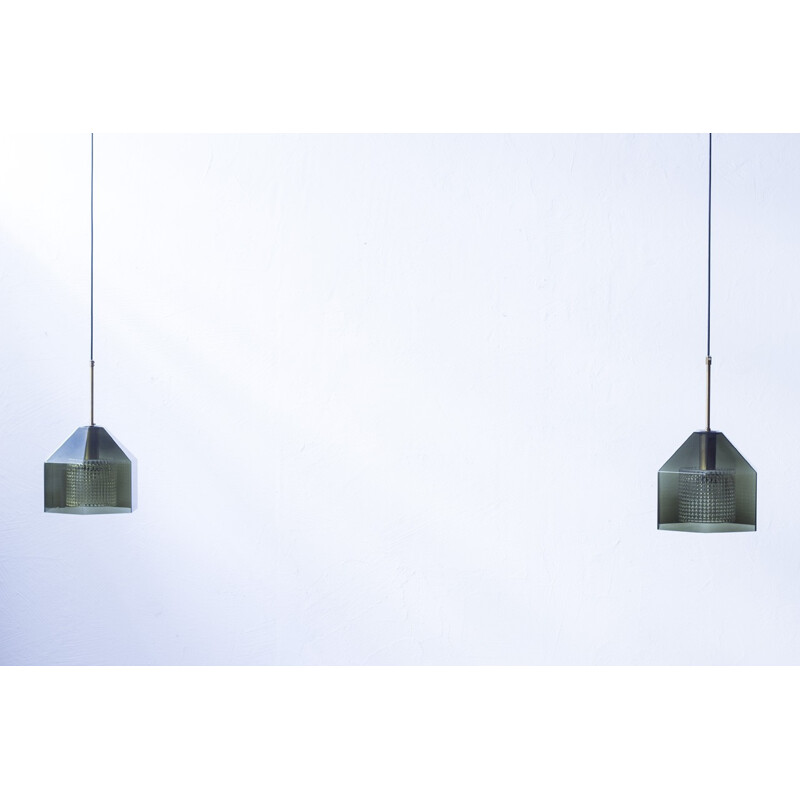 Pair of Orrefors pendants in green glass, Carl FAGERLUND - 1960s