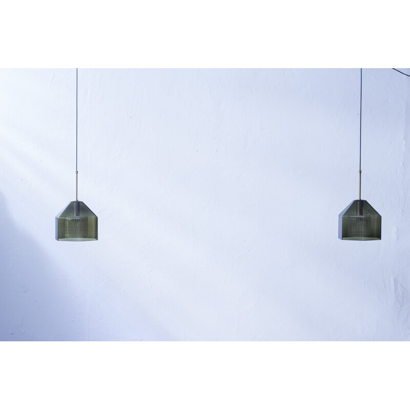 Pair of Orrefors pendants in green glass, Carl FAGERLUND - 1960s