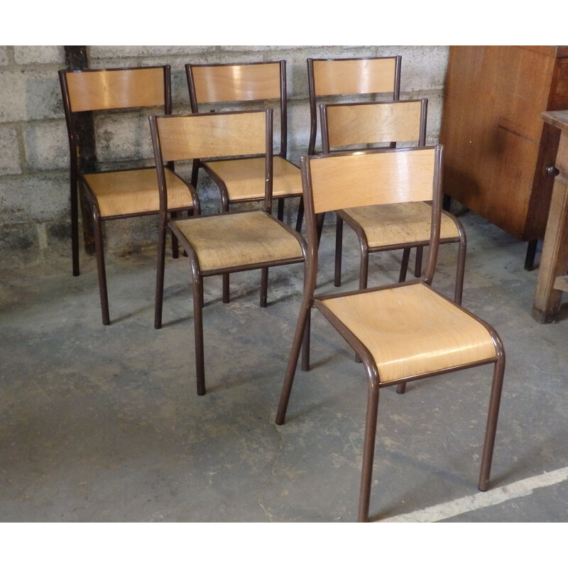 Lot de 6 chaises d'écolier Mullca 510 - 1960