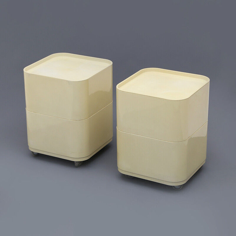 Pair of vintage square night stands by Anna Castelli Ferrieri for Kartell, 1960s