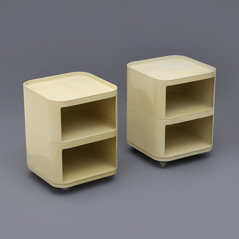 Pair of vintage square night stands by Anna Castelli Ferrieri for Kartell, 1960s