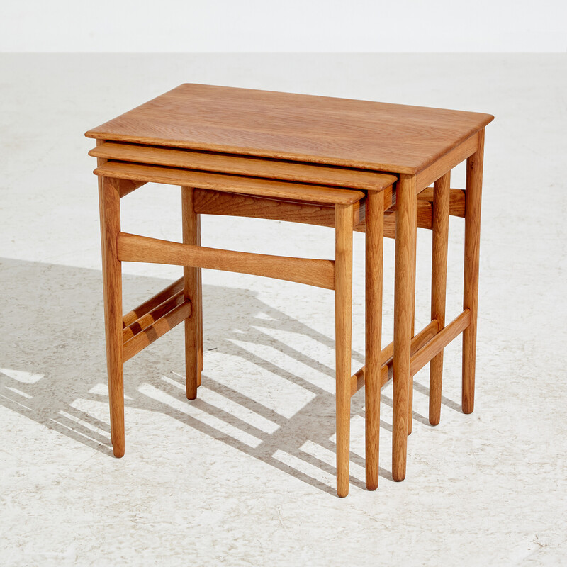 Vintage oakwood nesting tables by Hans J. Wegner for Andreas Tuck, 1960s