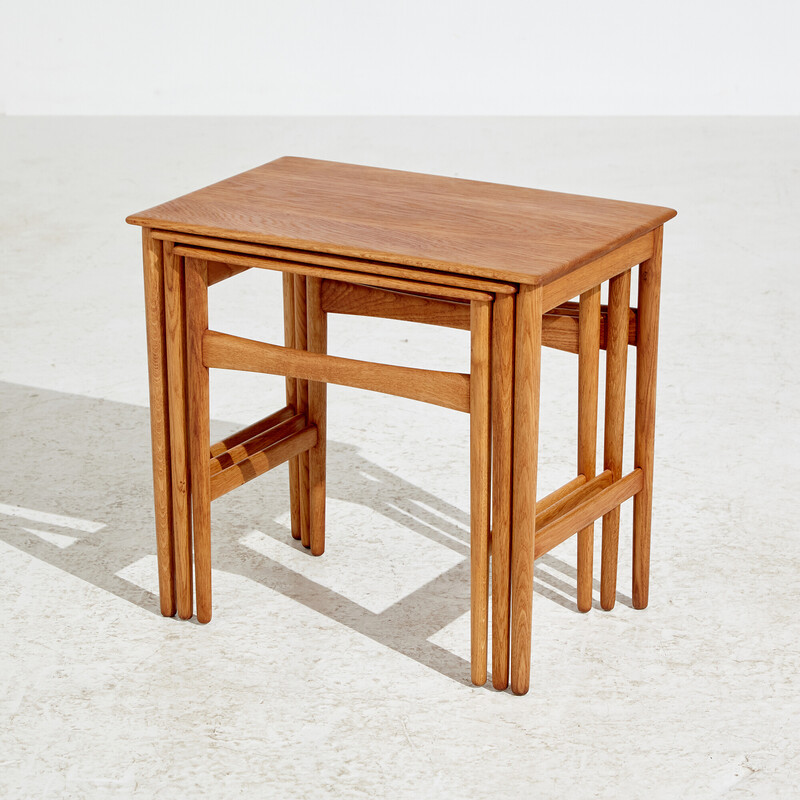 Vintage oakwood nesting tables by Hans J. Wegner for Andreas Tuck, 1960s