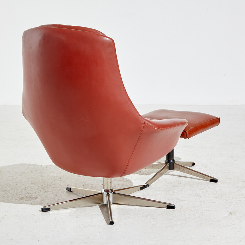 Vintage leather armchair with ottoman by Henry Walter Klein for Bramin, 1960s