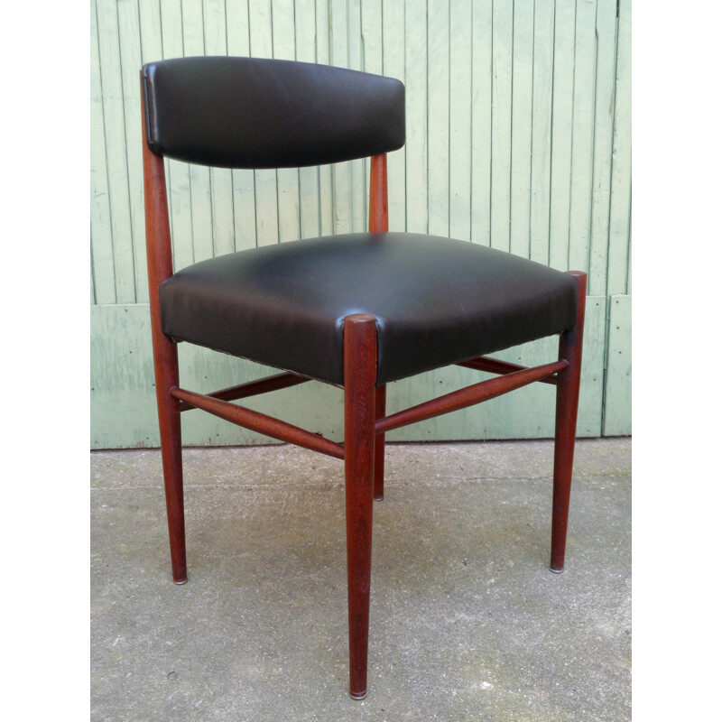 Suite de 6 chaises scandinaves en palissandre et simili cuir noir - 1960